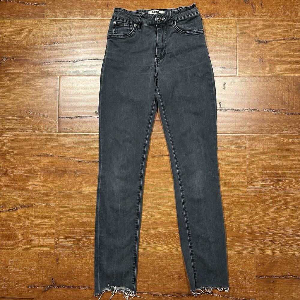 Acne Studios Needle Rocca Jeans Womens 24x28 Black Denim Skinny Ankle Fray Alt